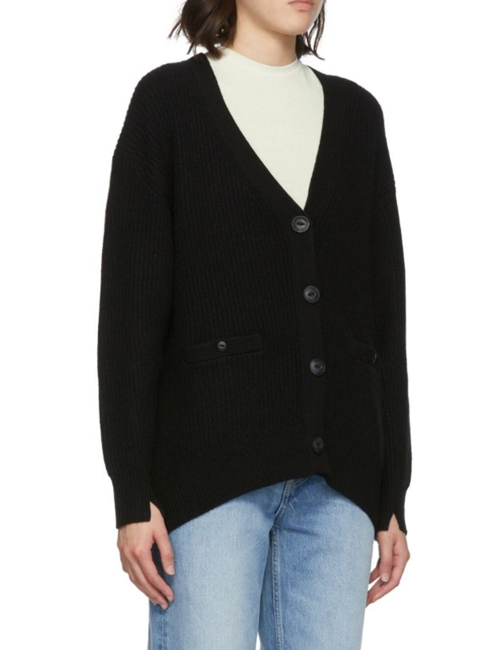 Rag and Bone Cashmere Long Cardigan Front Patch Pockets Oversized Black Size XL